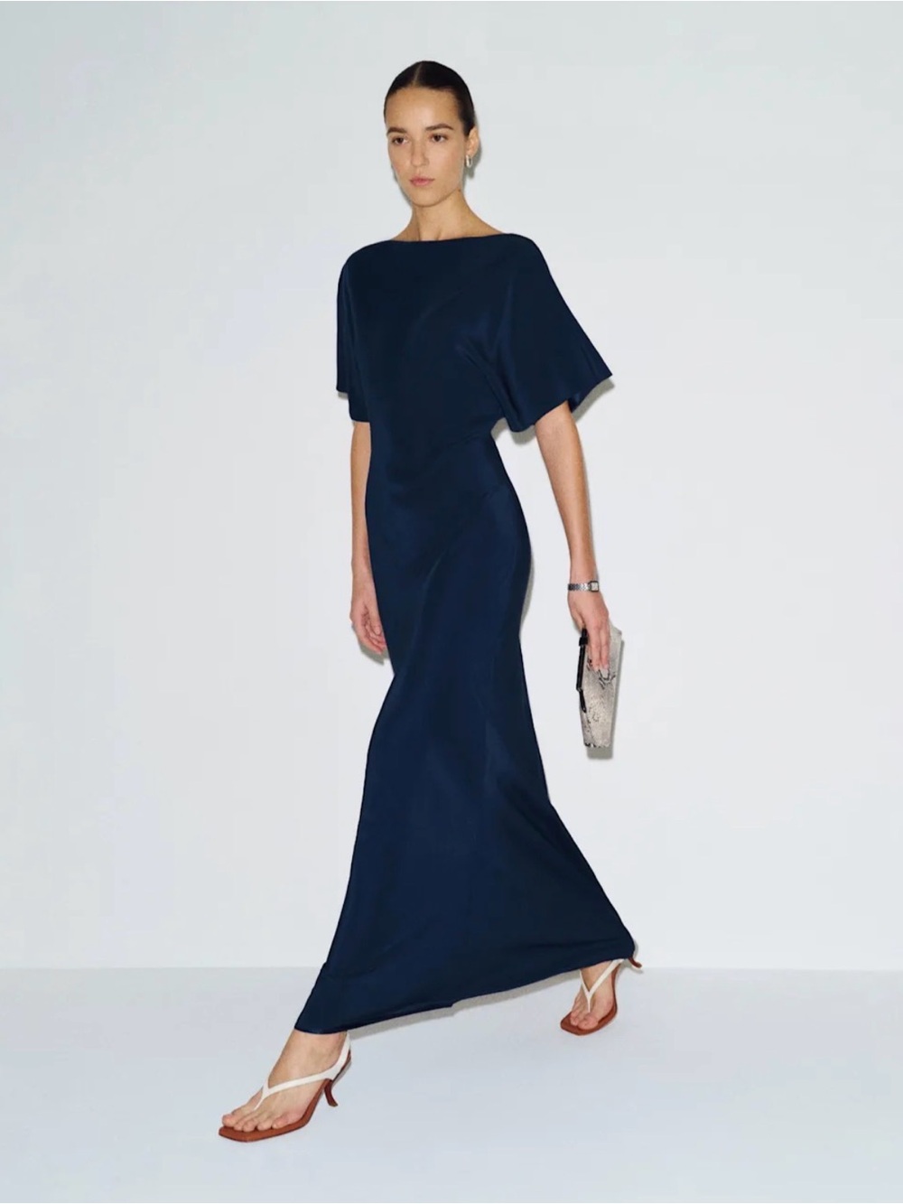 REFORMATION Caila Silk Dress in Navy